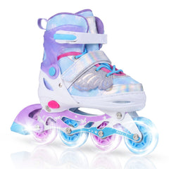 Kids Inline Skates with Full Light Up PU Wheels Adjustable Length for Beginners-Blue