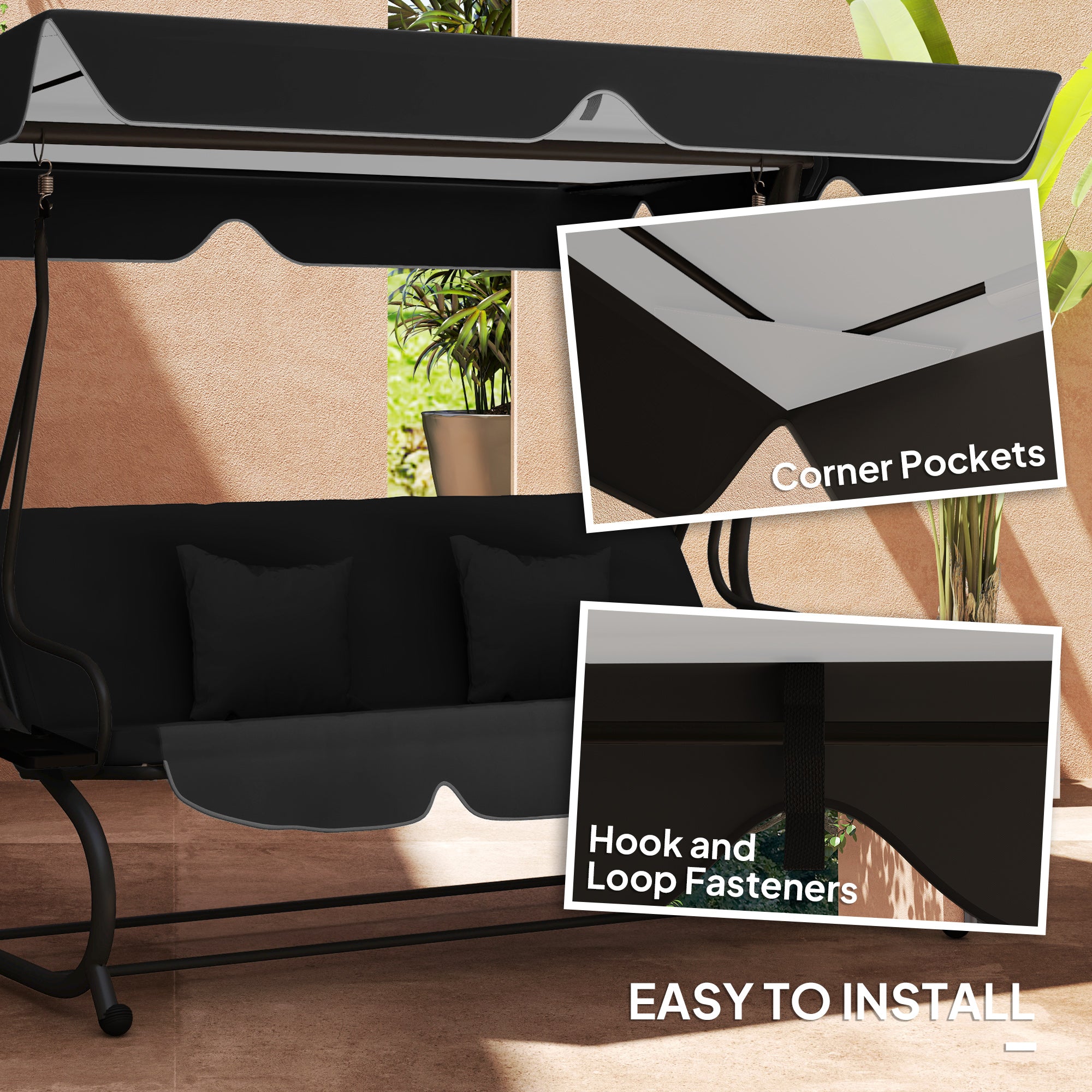 Outsunny 145 x 200Wcm Swing Chair Canopy Replacement - Black