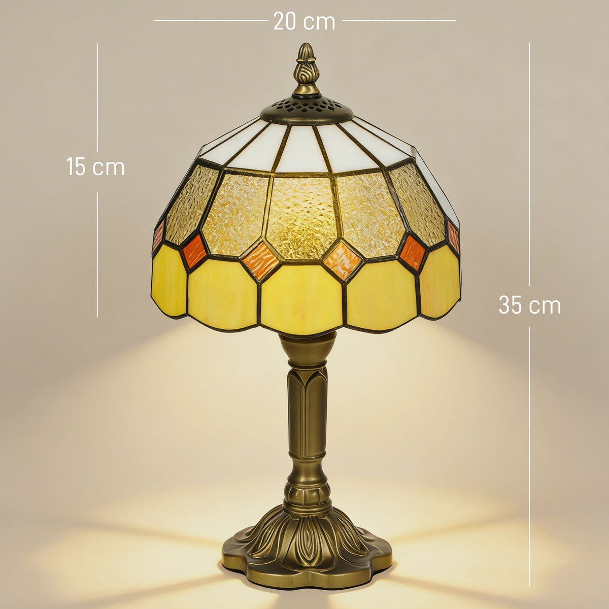 HOMCOM Handmade Art Deco Glass Table Lamp - White/Orange