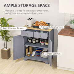 HOMCOM Side Storage Multi-use Sideboard Table Kitchen Floor Cabinet with Solid Wood Top, Adjustable Shelf, Drawer, Grey