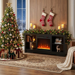TV Stand and Electric Fireplace Set in Black, image 2