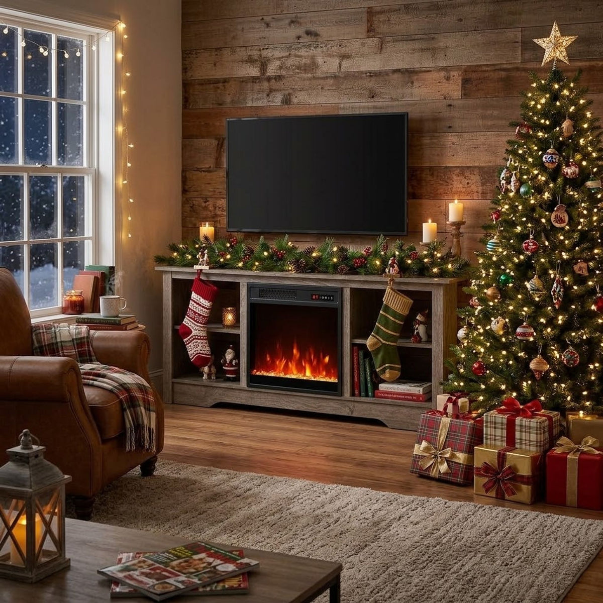 TV Stand and Electric Fireplace Set in Grey, image 2