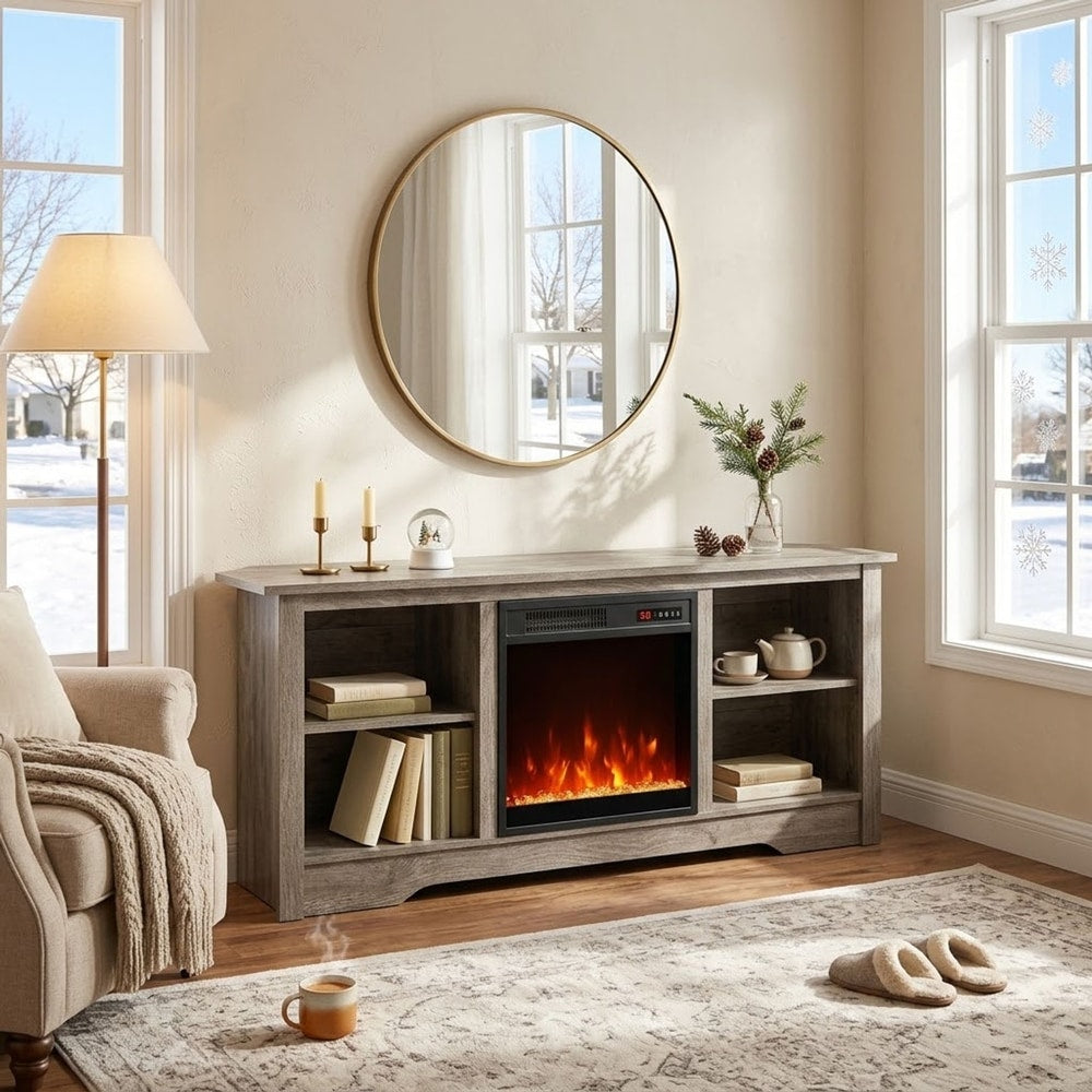 TV Stand and Electric Fireplace Set in Grey, image 3