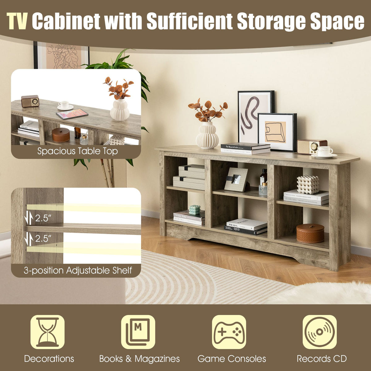 TV Stand and Electric Fireplace Set in Grey, image 7