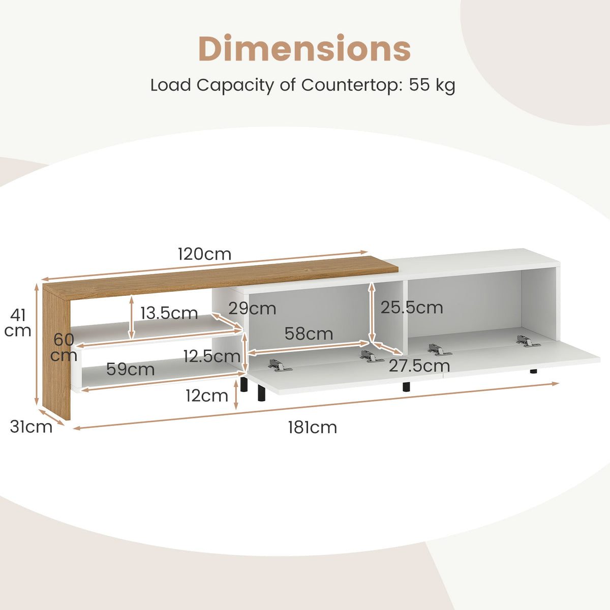 TV Stand for 80 Inches TVs with Storage Shelves and Cabinets-White
