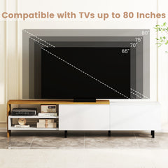 TV Stand for 80 Inches TVs with Storage Shelves and Cabinets-White