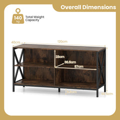 TV Stand for TVs up to 55" with 4 Open Shelves & Raised Metal Legs for Living Room-Rustic Brown