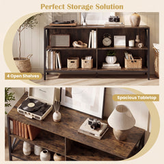 TV Stand for TVs up to 55" with 4 Open Shelves & Raised Metal Legs for Living Room-Rustic Brown