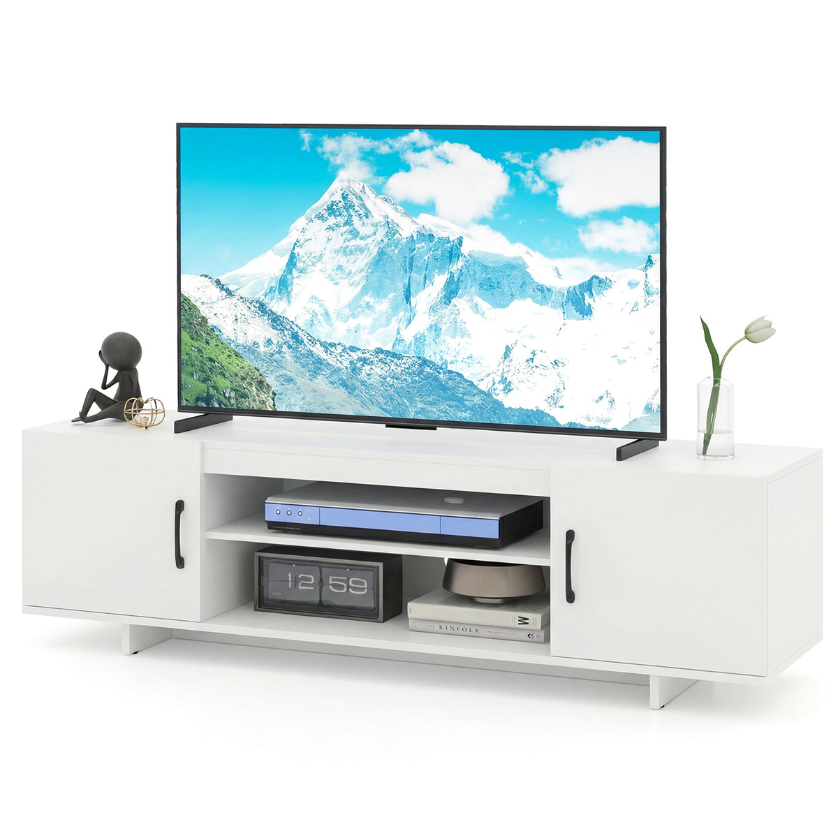 TV Stand for TVs up to 70 Inches with Power Outlet and 2 Cable Holes-White