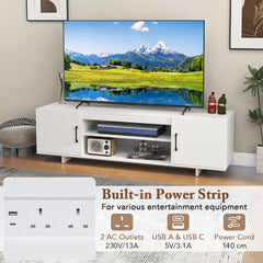TV Stand for TVs up to 70 Inches with Power Outlet and 2 Cable Holes-White