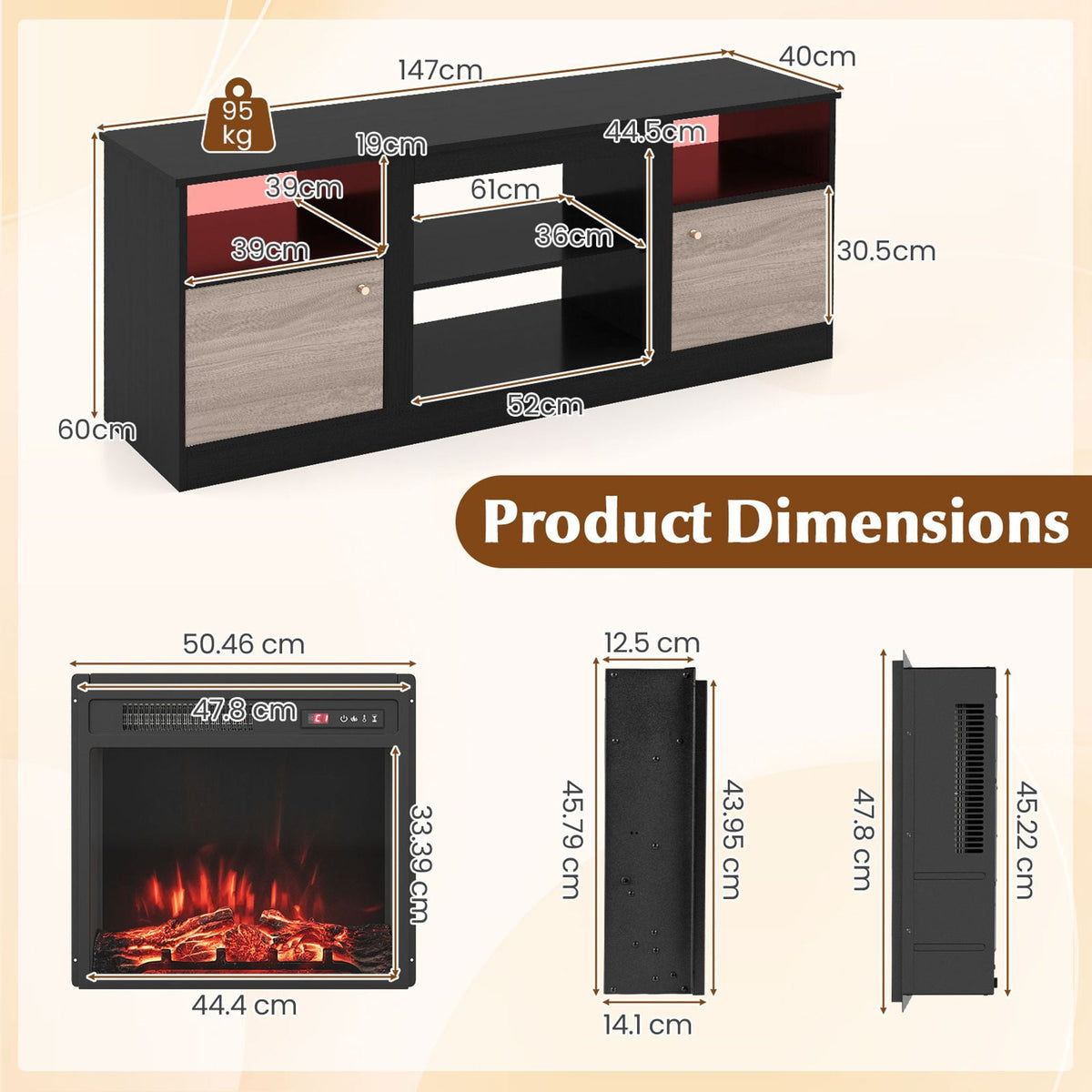 TV Stand with Electric Fireplace Combo, image 5
