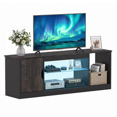 TV Stand with LED Light Strip & Adjustable Glass Shelf for TVs up to 65"-Black