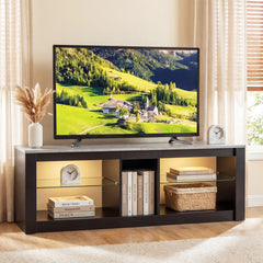 TV Stand with LED Light for TVs up to 65 inch with Adjustable Tempered Glass Shelves-Grey