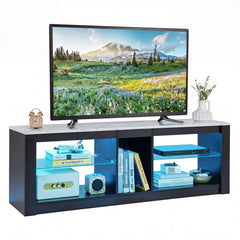 TV Stand with LED Light for TVs up to 65 inch with Adjustable Tempered Glass Shelves-Grey