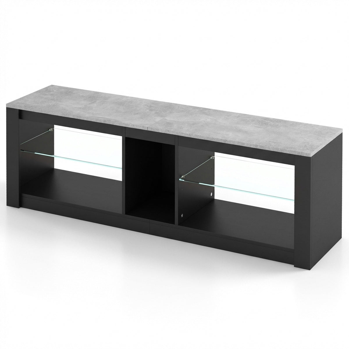 TV Stand with LED Light for TVs up to 65 inch with Adjustable Tempered Glass Shelves-Grey
