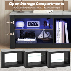 TV Stand with LED Light for TVs up to 65 inch with Adjustable Tempered Glass Shelves-Grey