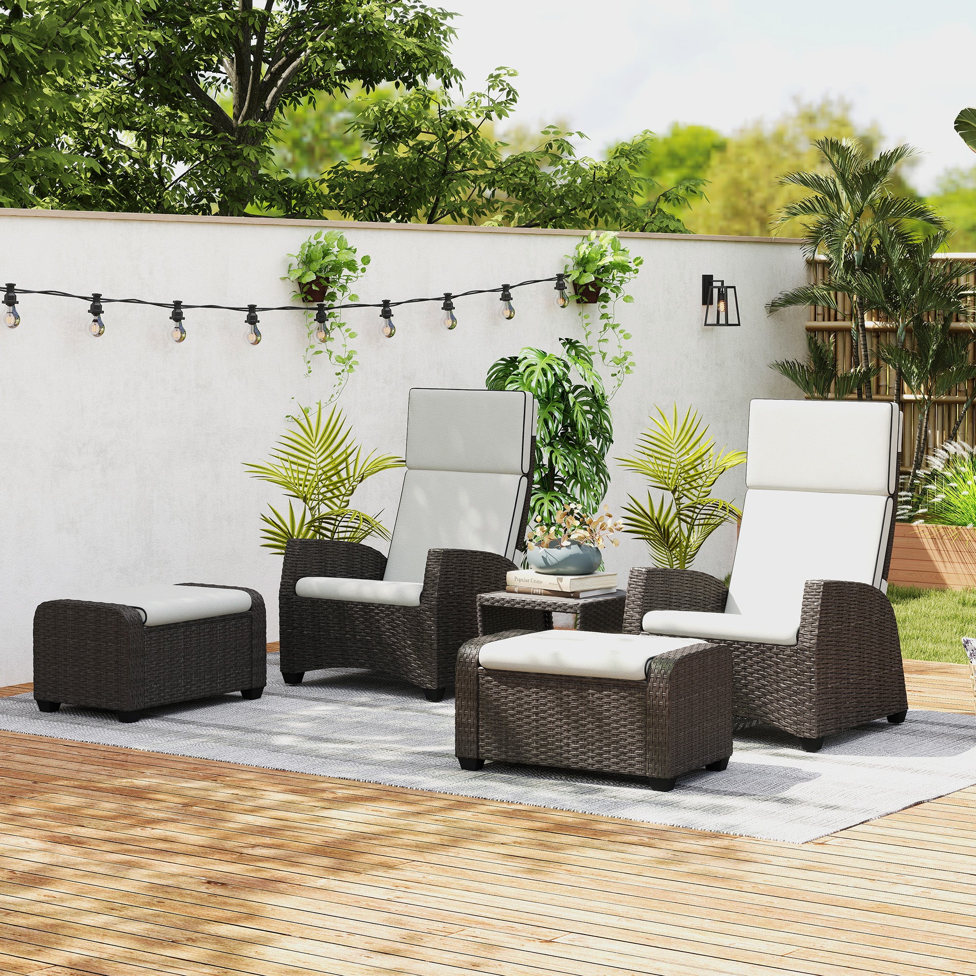 Outsunny 5-Piece Rattan Garden Furniture Set with Cushions - Brown