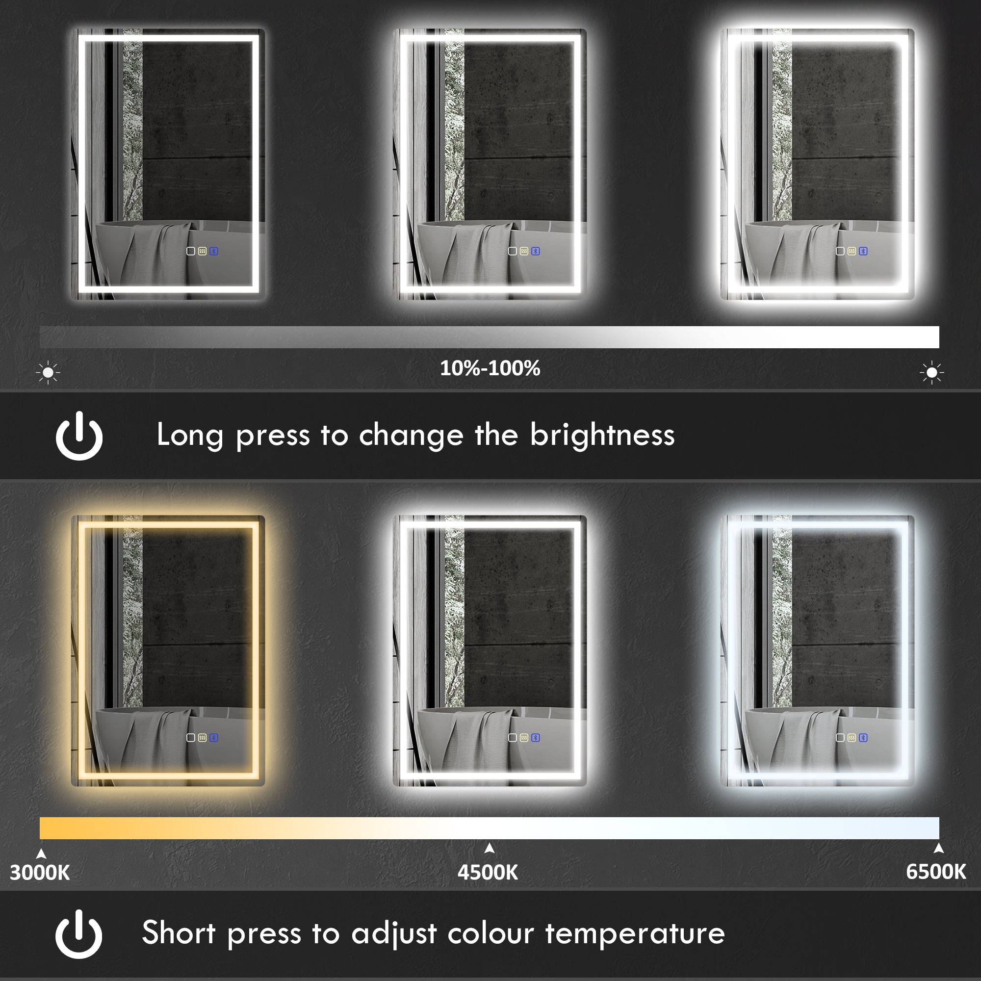 HOMCOM 50 x 70 cm Anti-Fog LED Bathroom Mirror, with Bluetooth - Silver Tone