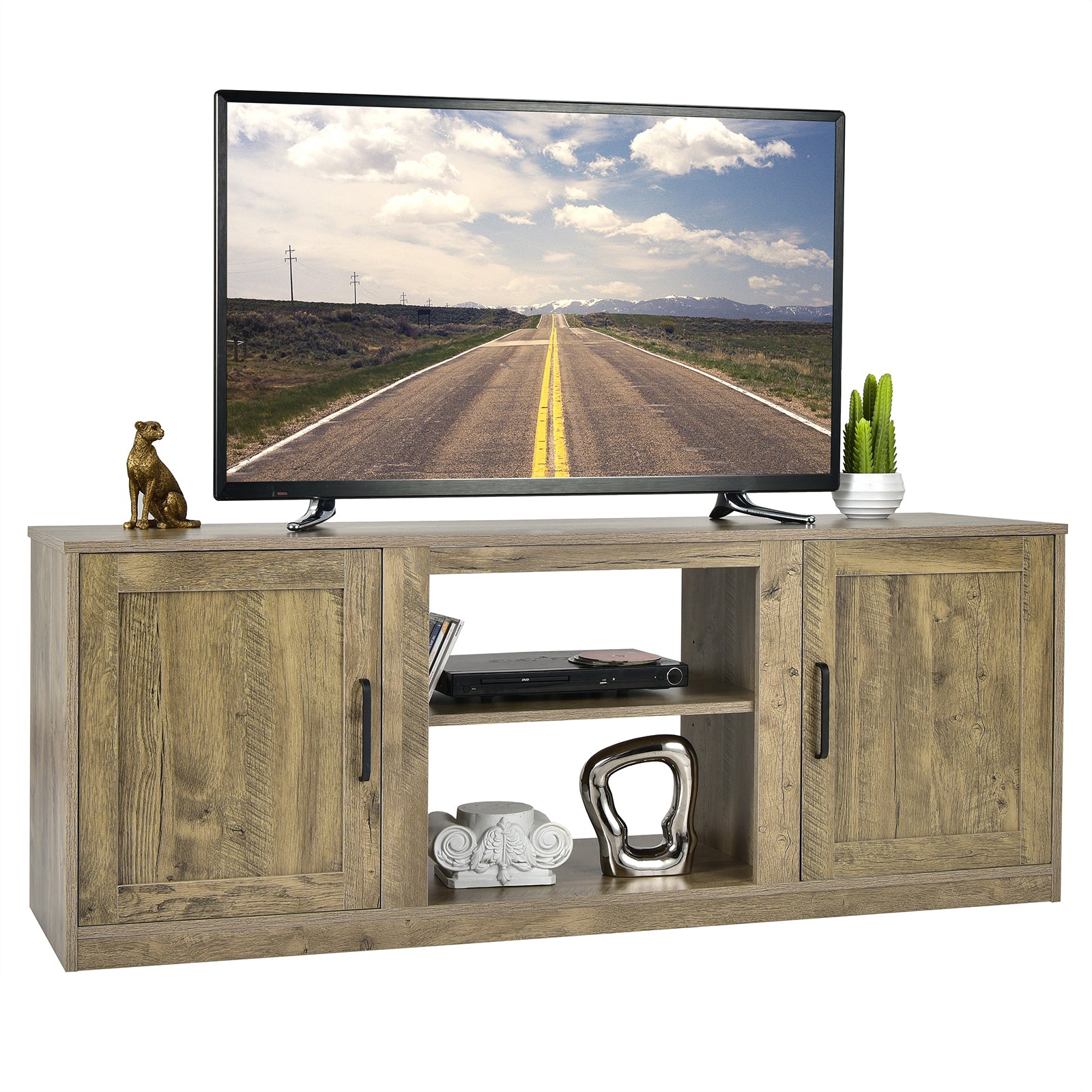 TV Stand for 65 Inches TVs with Storage Cabinets and Adjustable Shelves-Natural