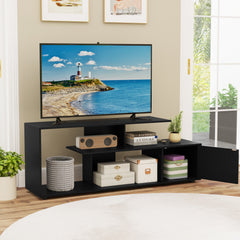 3-Tier Asymmetrical Media Console Table with Storage Shelves and Cabinet-Black