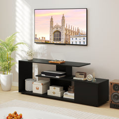 3-Tier Asymmetrical Media Console Table with Storage Shelves and Cabinet-Black