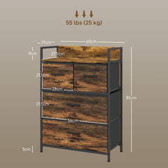 HOMCOM Rustic Chest of Four Fabric Drawers - Rustic Brown