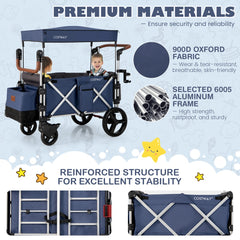 Premium materials and reinforced structure of the blue double stroller wagon
