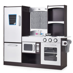 Kids Wooden Play Kitchen Set with Refrigerator Blackboard Sink Oven