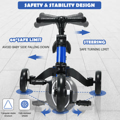 Convertible Balance Bike Kids Trike with Detachable Pedal for 1-4 Years Old Kids-Blue