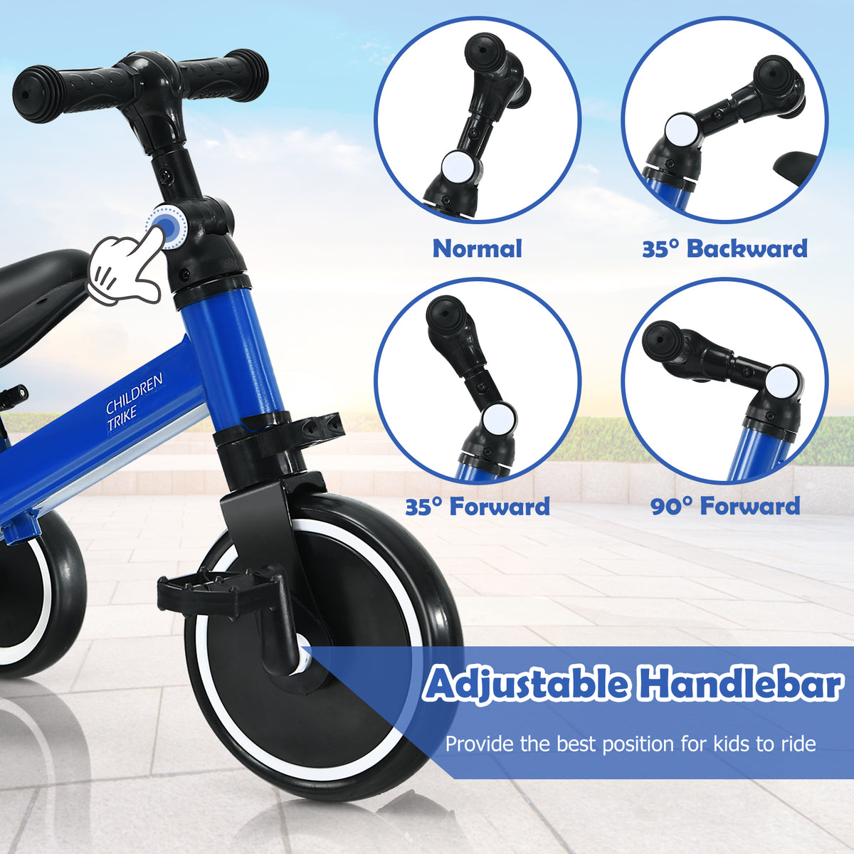 Convertible Balance Bike Kids Trike with Detachable Pedal for 1-4 Years Old Kids-Blue