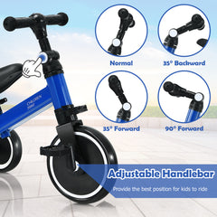 Convertible Balance Bike Kids Trike with Detachable Pedal for 1-4 Years Old Kids-Blue