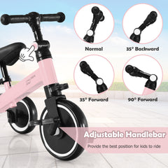 Convertible Balance Bike Kids Trike with Detachable Pedal for 1-4 Years Old Kids-Pink