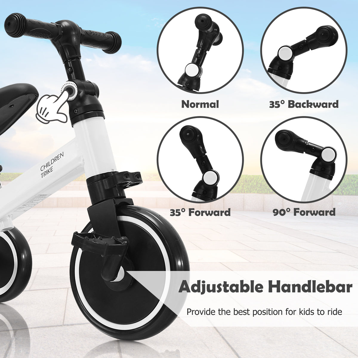 Convertible Balance Bike Kids Trike with Detachable Pedal for 1-4 Years Old Kids-White