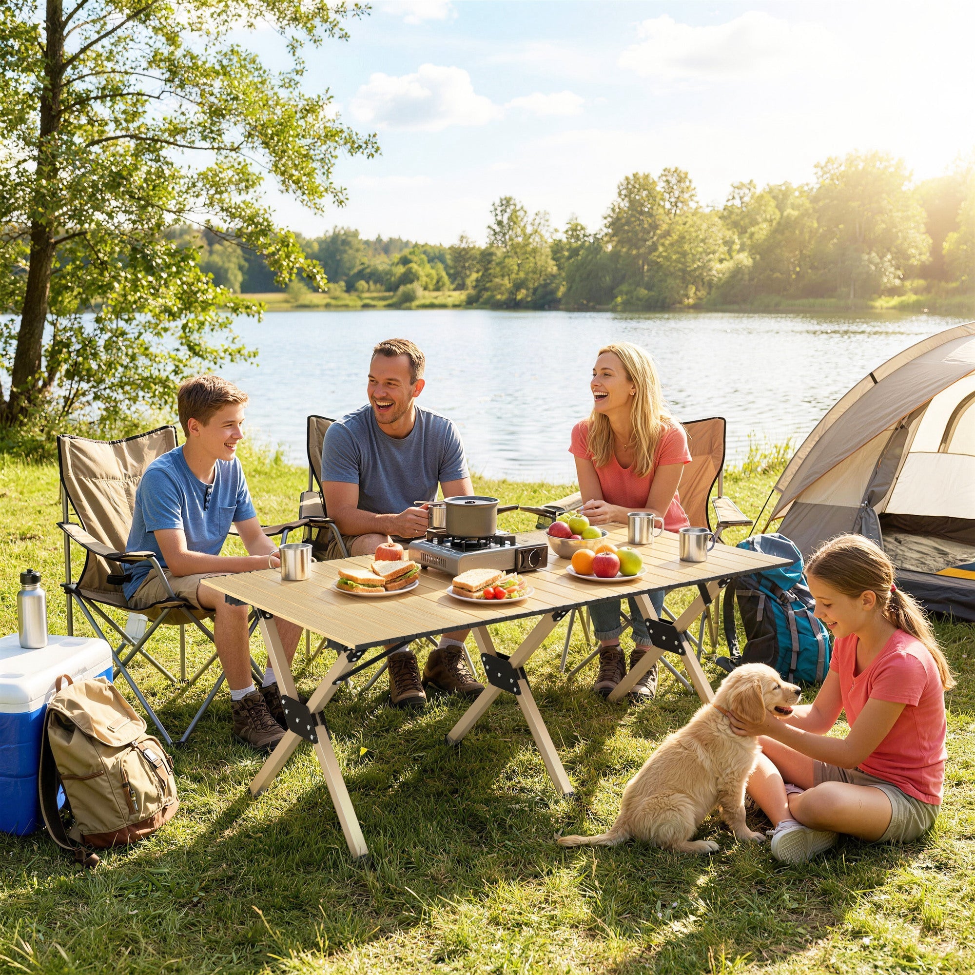 Outsunny 4ft Folding Camping Table, Waterproof Picnic Table with Roll Up Top and Metal Frame, Dark Brown