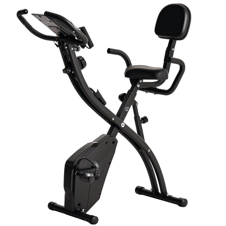 HOMCOM 2-in-1 Folding Exercise Bike with 8-Level Magnetic Resistance, Arm Resistance Band, Pulse Sensor, Black
