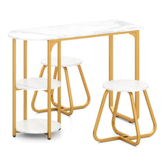 Table and 2 Bar Stools Set with Adjustable Legs for Kitchen-White