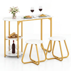 Table and 2 Bar Stools Set with Adjustable Legs for Kitchen-White