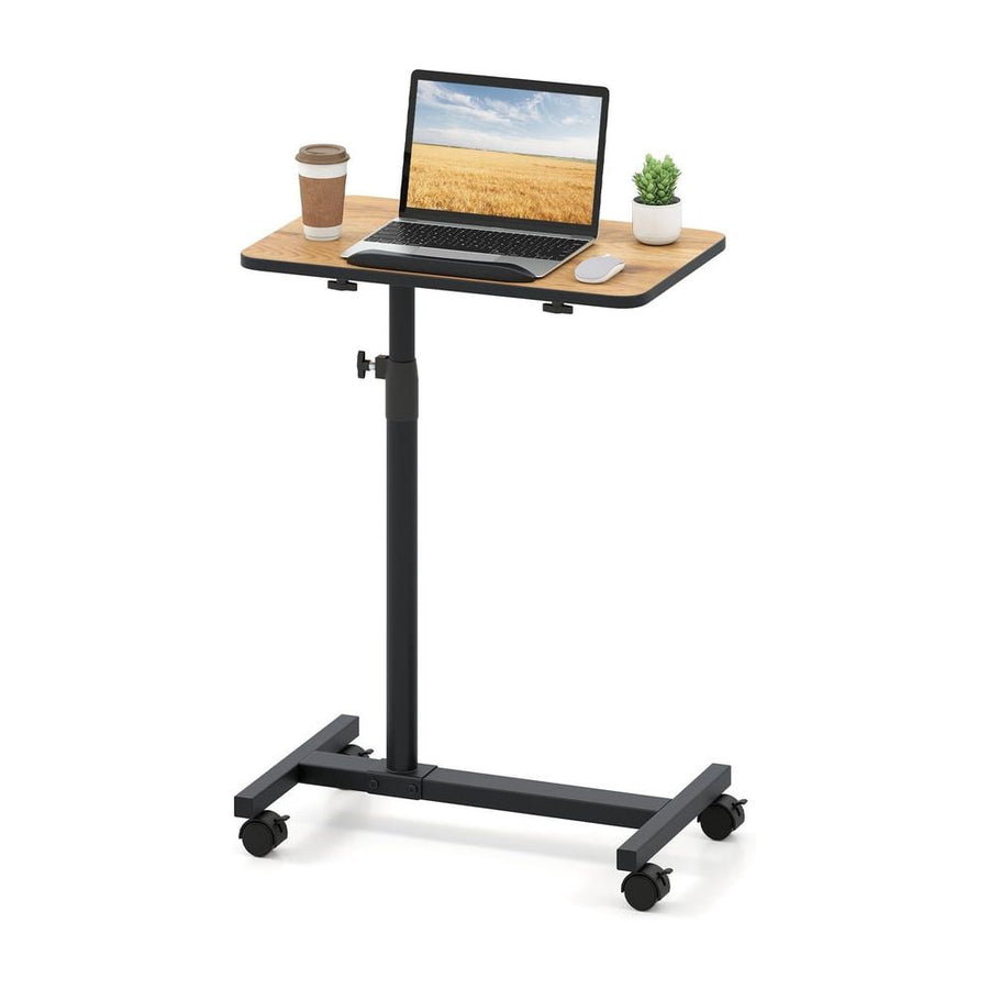 Overbed Table Tilting Bedside Table with Lockable Wheels Adjustable Height-Brown