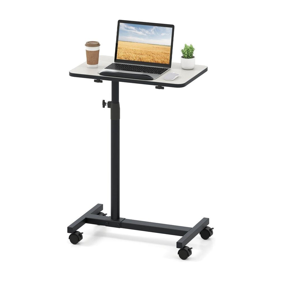 Overbed Table Tilting Bedside Table with Wheels Adjustable Height-Grey