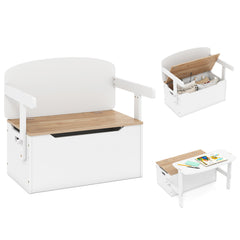 3-in-1 Kids Table and Chair Set with Toy Storage Box-Natural & White