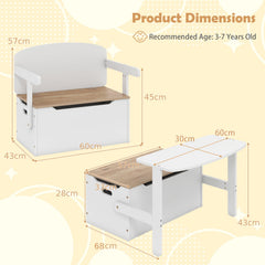 3-in-1 Kids Table and Chair Set with Toy Storage Box-Natural & White