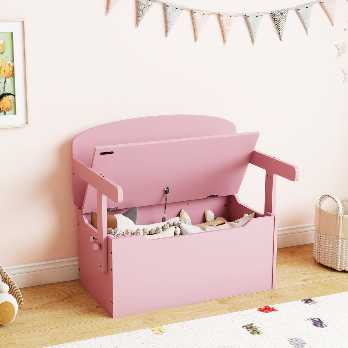 3-in-1 Kids Table and Chair Set with Toy Storage Box-Pink