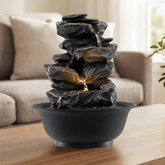 Tabletop Water Fountain Indoor Desktop Cascading Water Feature with LED Light