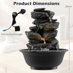 Tabletop Water Fountain Indoor Desktop Cascading Water Feature with LED Light