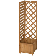 Outsunny Wooden Planter with Corner Trellis, Freestanding Raised Garden Bed with Drainage Bottom, Outdoor Planter Box, Brown