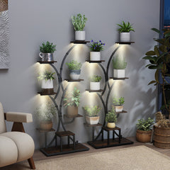 Tall 8-Tier Corner Metal Plant Shelf Set of 2 in Rustic Brown
