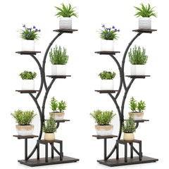 Tall 8-Tier Corner Metal Plant Shelf Set of 2 in Rustic Brown