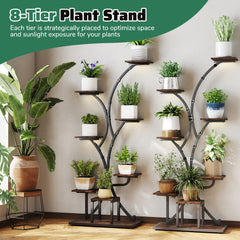 Tall 8-Tier Corner Metal Plant Shelf Set of 2 in Rustic Brown