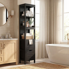 Tall Bath Storage Unit with 2 Deep Box Drawers-Black