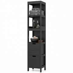 Tall Bath Storage Unit with 2 Deep Box Drawers-Black